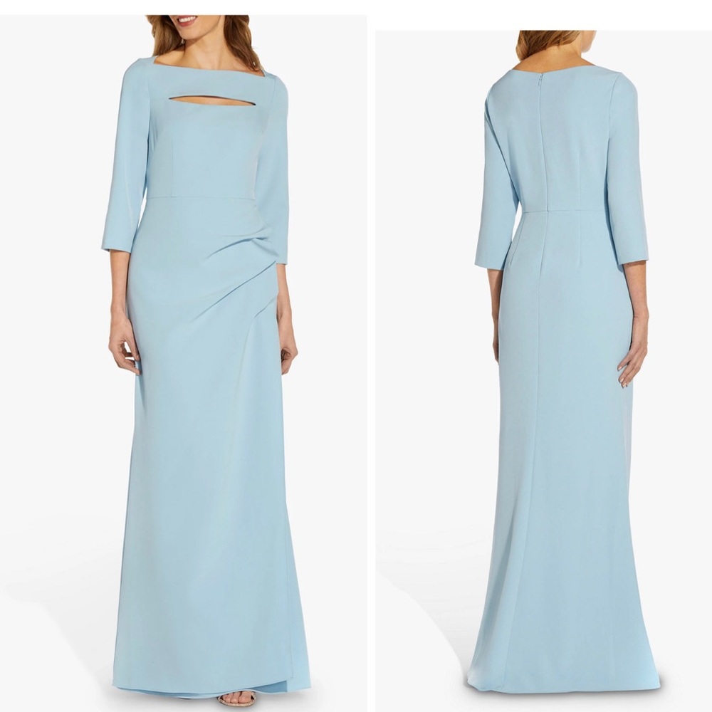 Adrianna Papell Stretch Twill Maxi Gown, Blue Mist